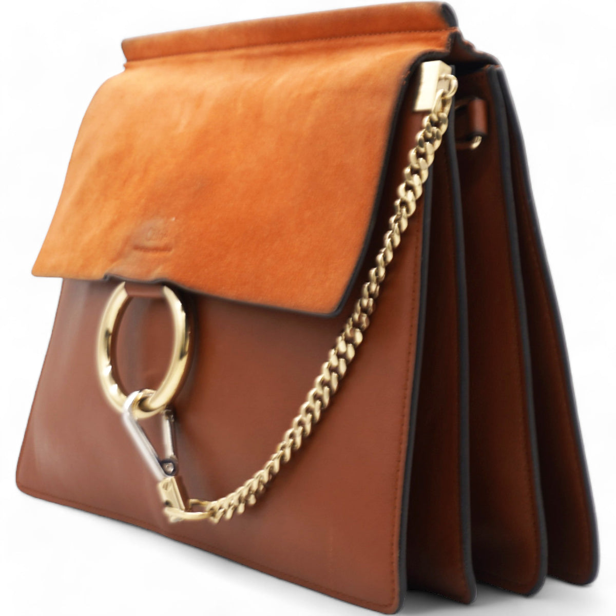 Suede Calfskin Medium Faye Shoulder Bag Tobacco