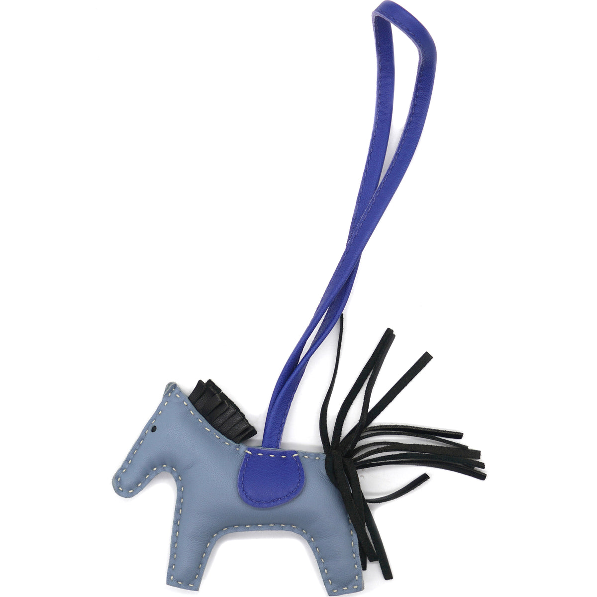 Hermes Bag Charm Milo Rodeo Horse Lambskin GM Bleu Azteque/Bleu