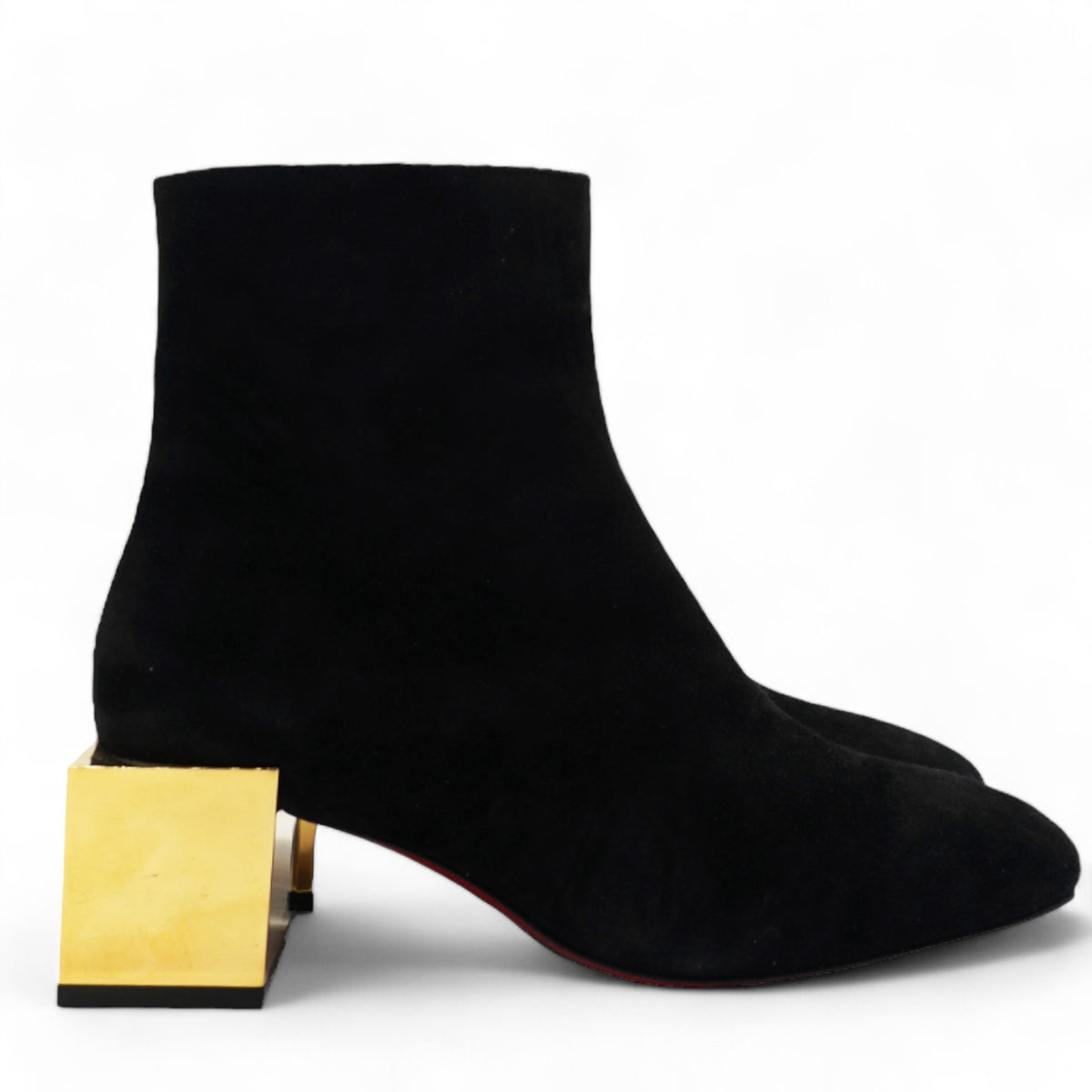 Christian Louboutin パリ フラット　 ゴールド/ブラック37 CHRISTIAN LOUBOUTIN Black Suede Gold Block Heels Ankle Boots Size