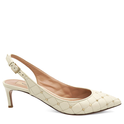 Nappa Quilted Rockstud Slingback Cream 37