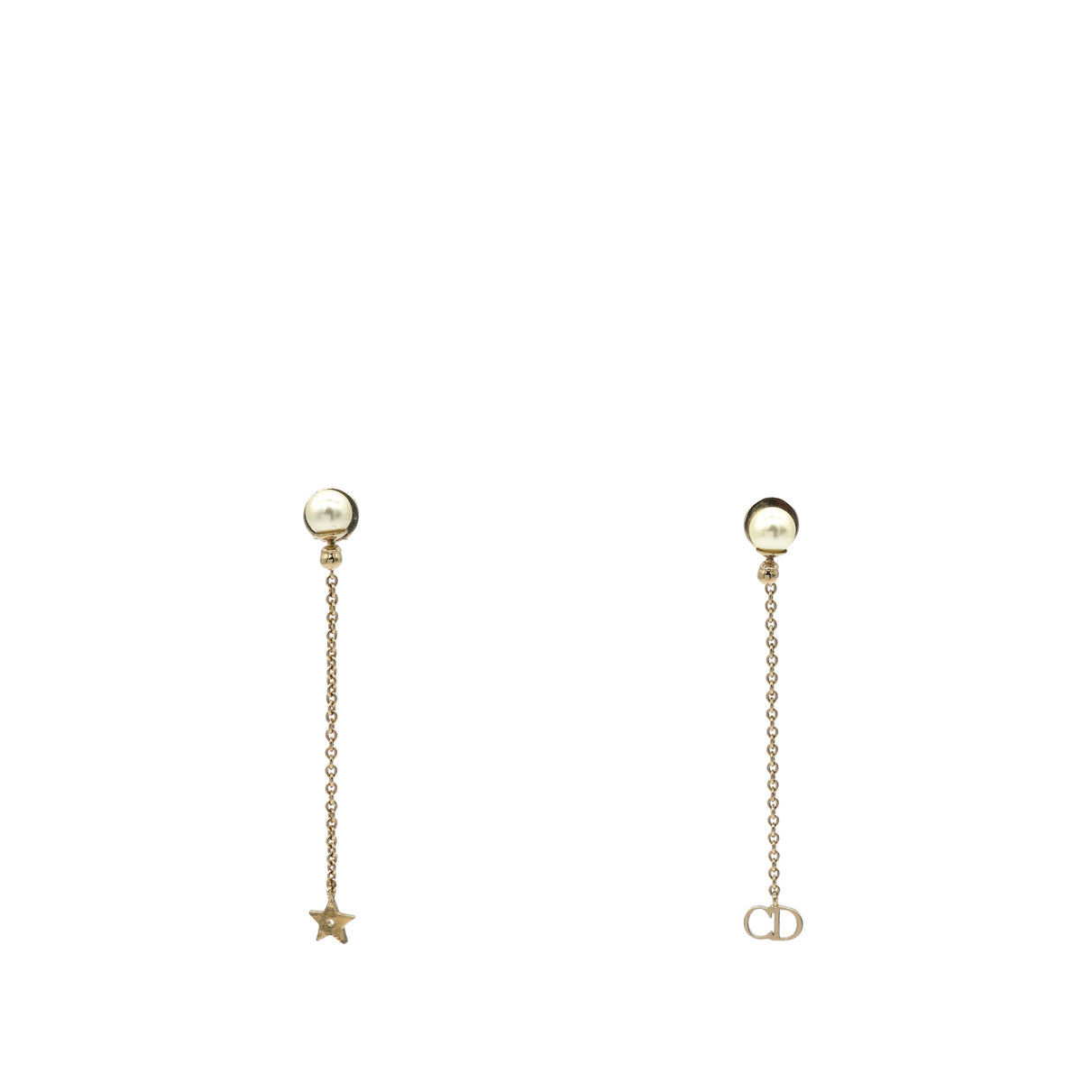 Christian Dior Pearl La Petite Tribale Dangle Chain Earrings Gold