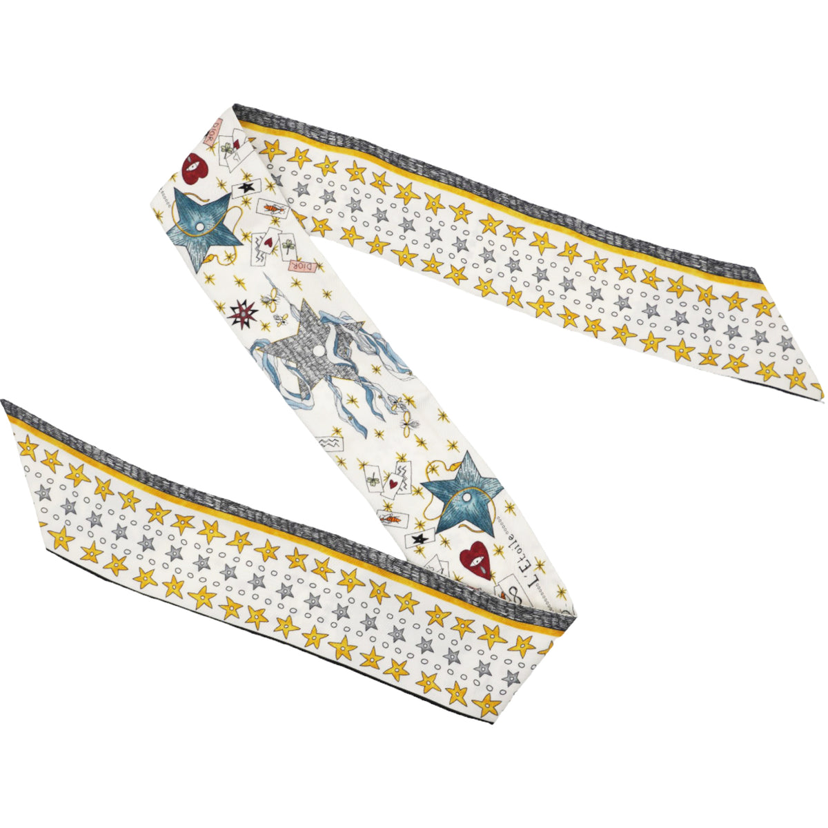 CHRISTIAN DIOR White/Red Silk L'Etoile Tarot Mitzah Twilly Scarf