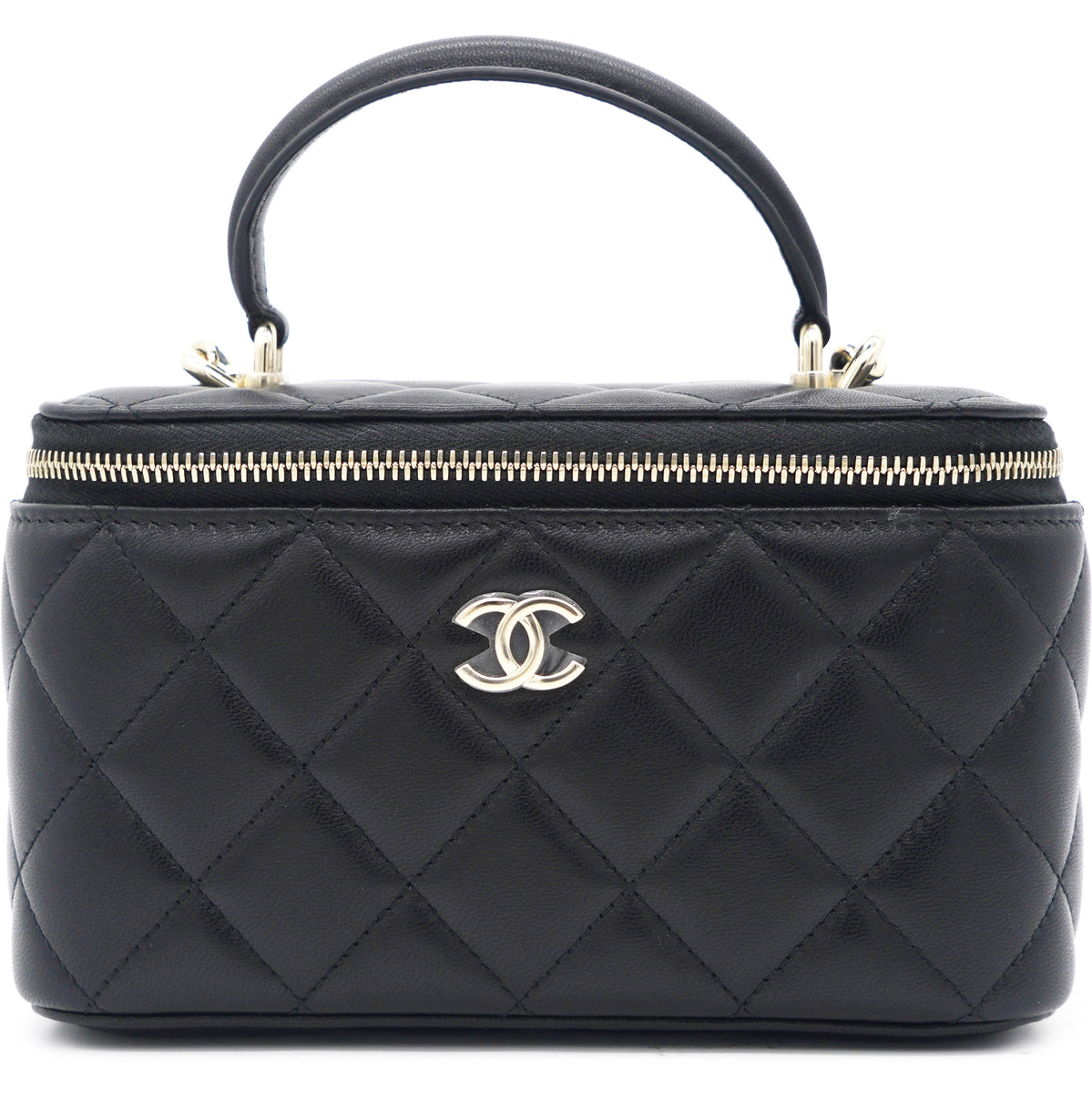 CC VANITY CASE 17 BLACK LAMBSKIN SILVER HARDWARE