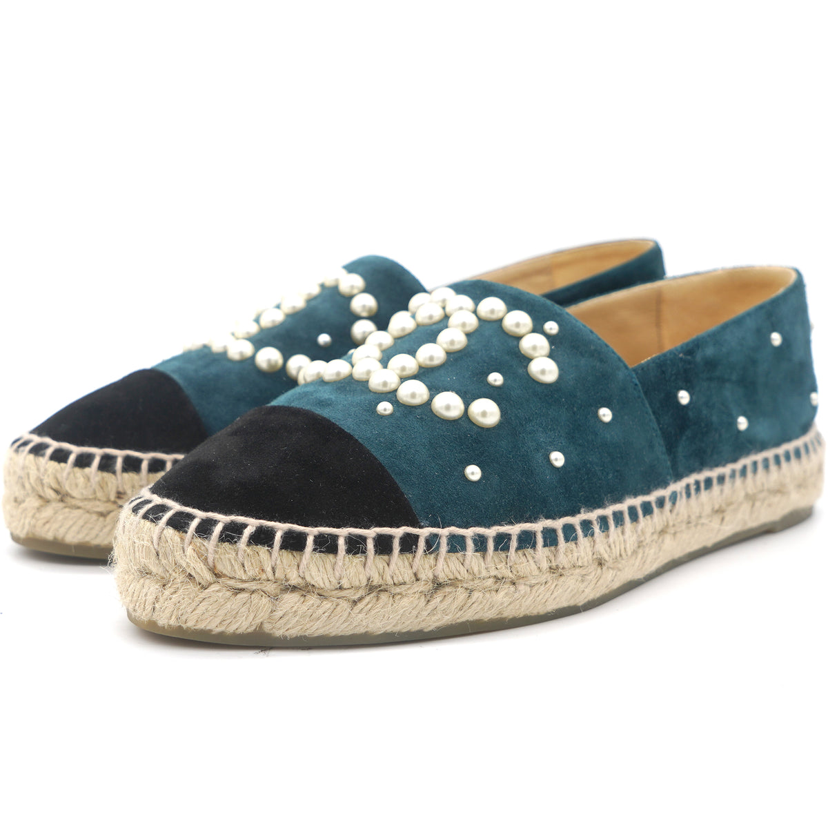 Chanel Suede Pearl CC Espadrilles 37 Teal – STYLISHTOP