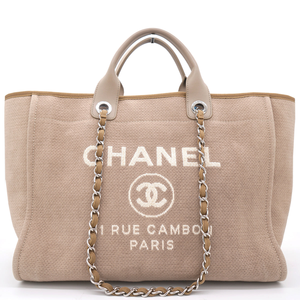Chanel Beige Tweed Deauville Shopping Tote Bag STYLISHTOP