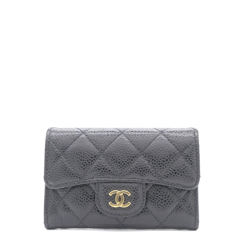Black Quilted Caviar Small Classic Flap Wallet