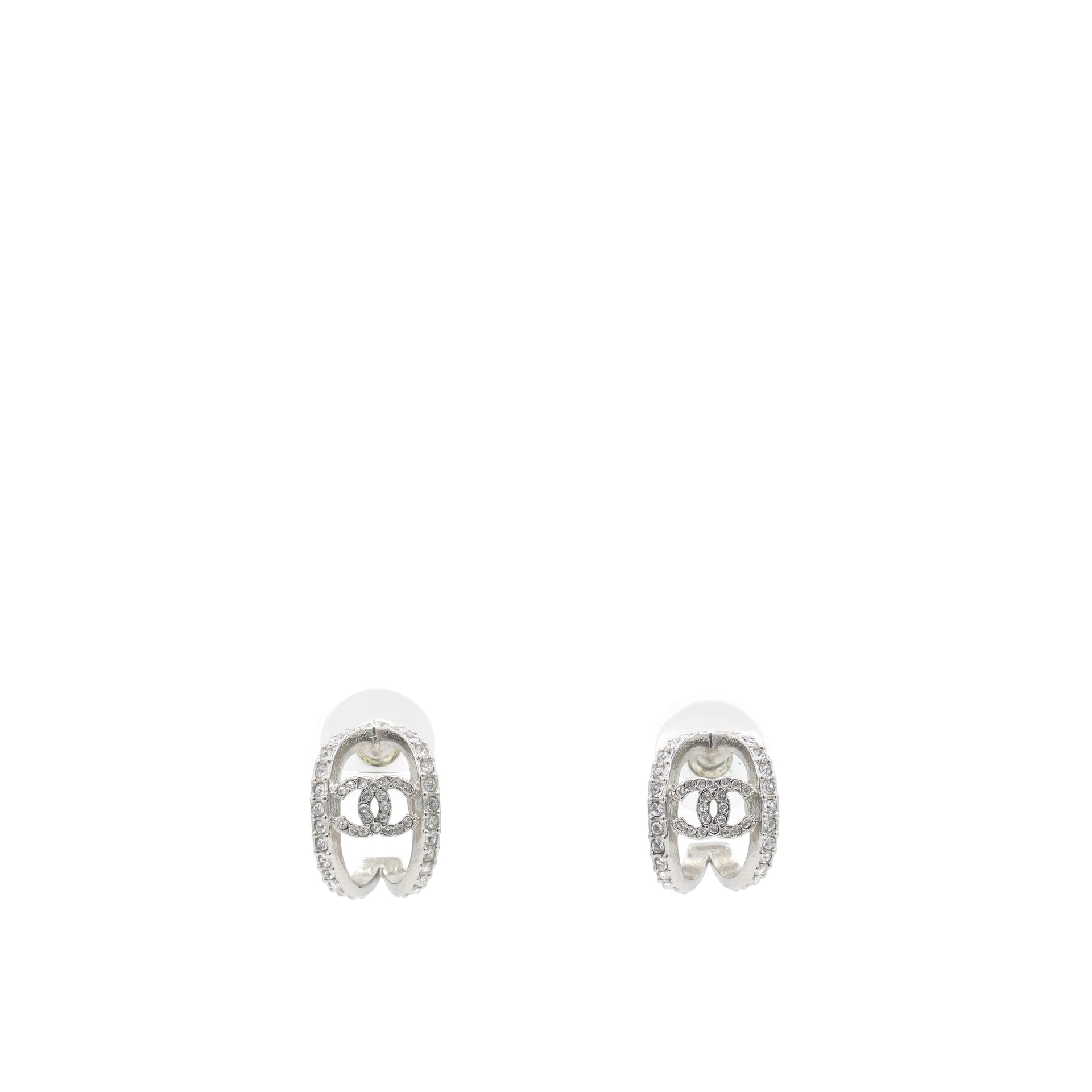 CC Crystal Silver Tone Huggie Earrings