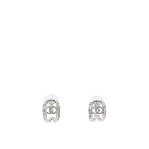 CC Crystal Silver Tone Huggie Earrings