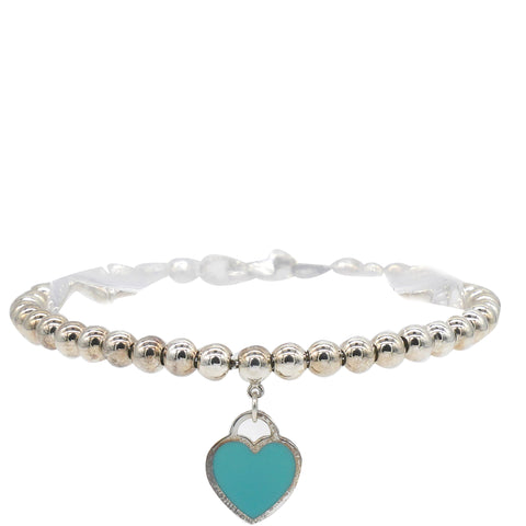 Return To Tiffany Blue Heart Tag Bead Bracelet In Silver