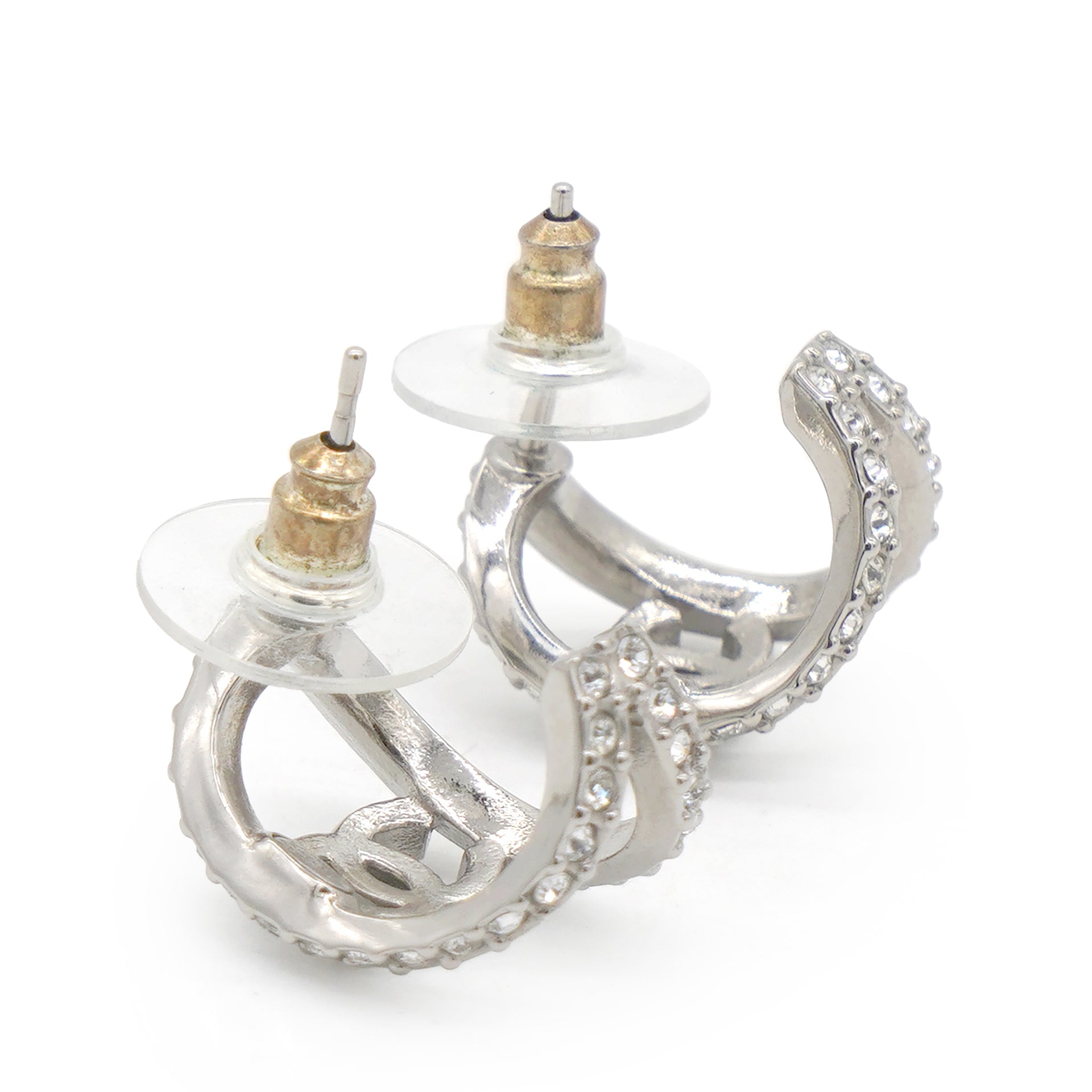 CC Crystal Silver Tone Huggie Earrings