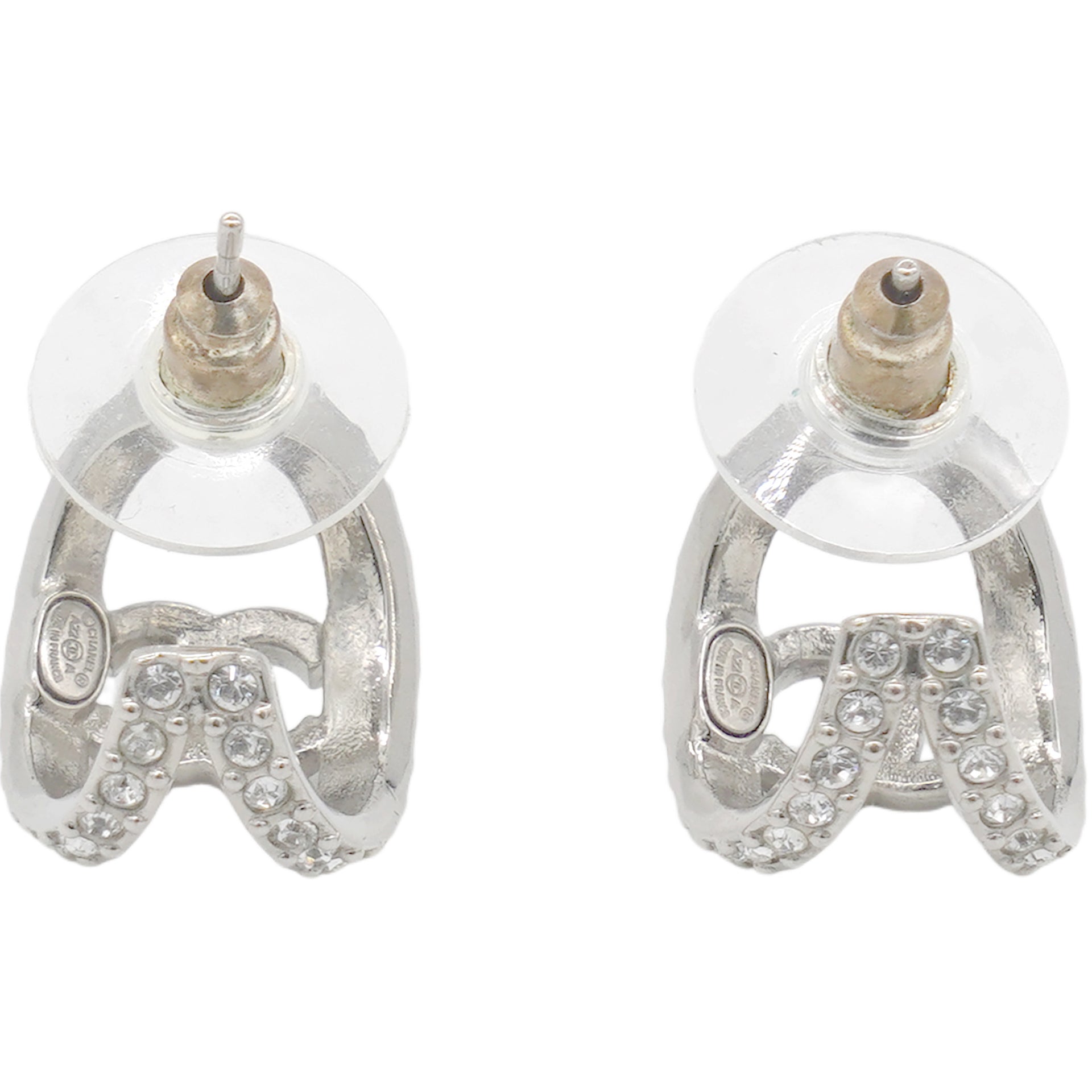 CC Crystal Silver Tone Huggie Earrings
