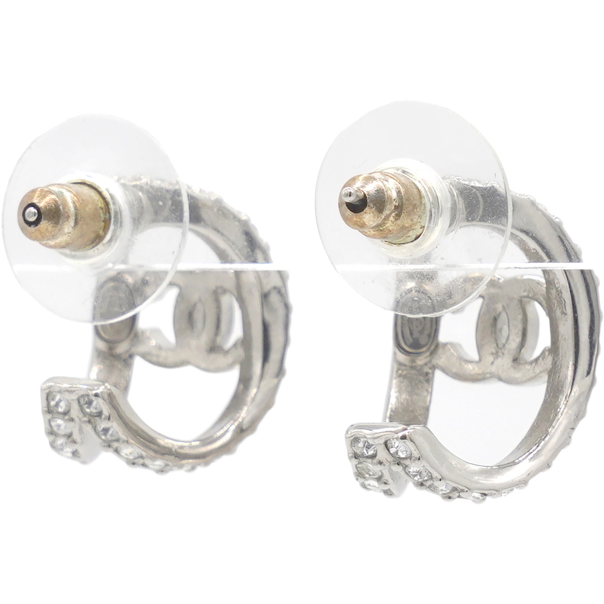 CC Crystal Silver Tone Huggie Earrings