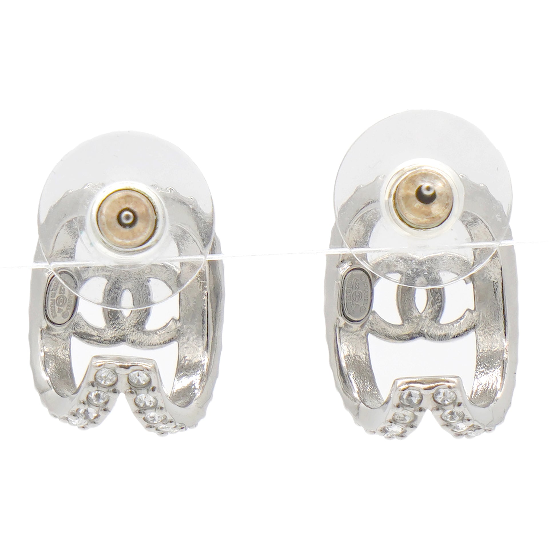 CC Crystal Silver Tone Huggie Earrings