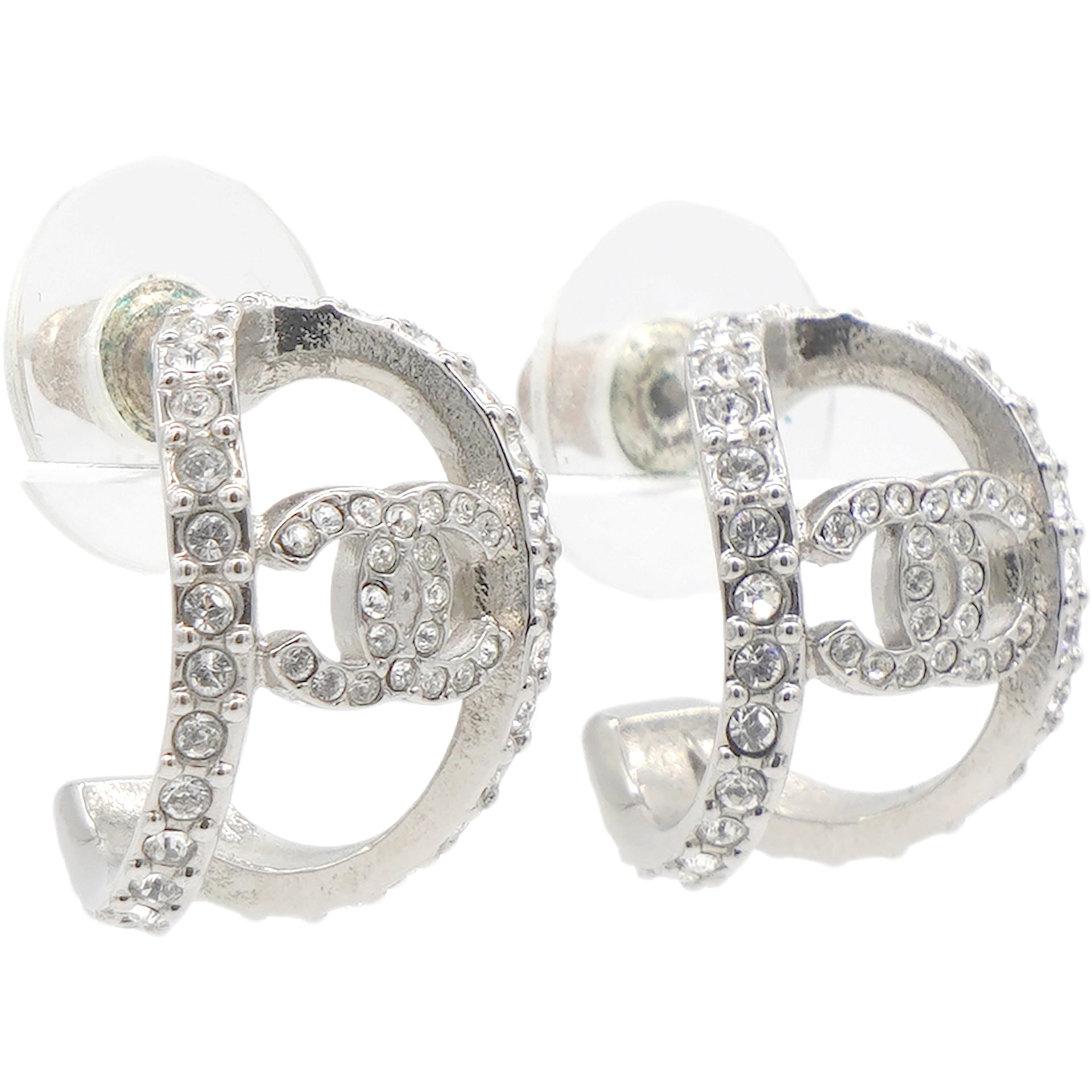 CC Crystal Silver Tone Huggie Earrings
