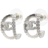 CC Crystal Silver Tone Huggie Earrings