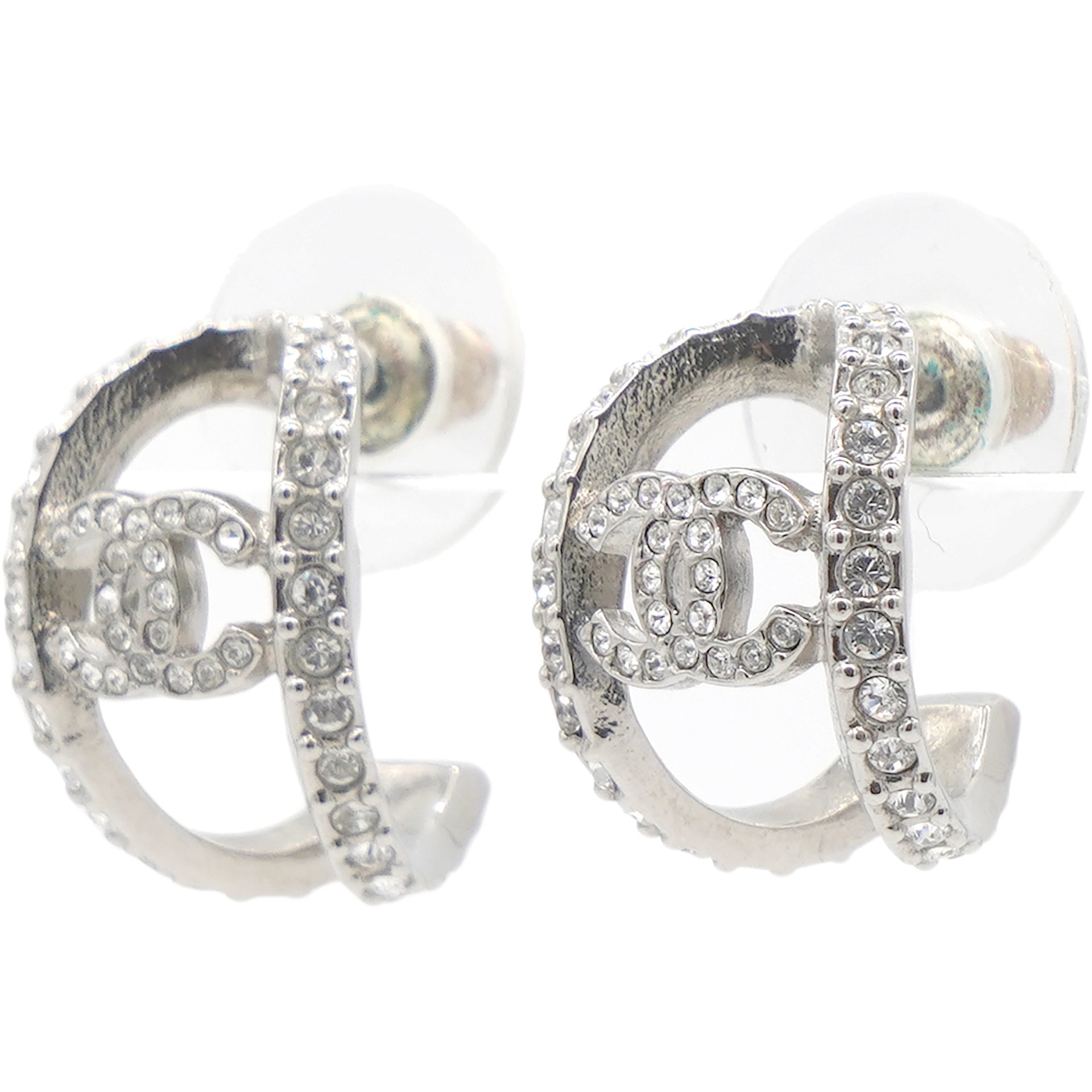 CC Crystal Silver Tone Huggie Earrings