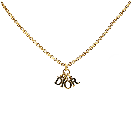 CHRISTIAN DIOR Gold Logo Pendant Necklace Golden STYLISHTOP