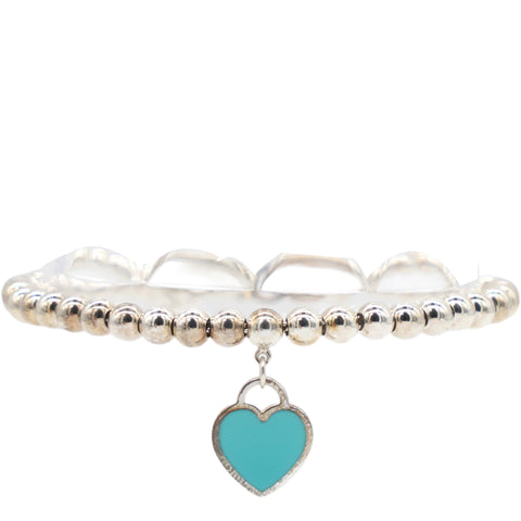 Return To Tiffany Blue Heart Tag Bead Bracelet In Silver