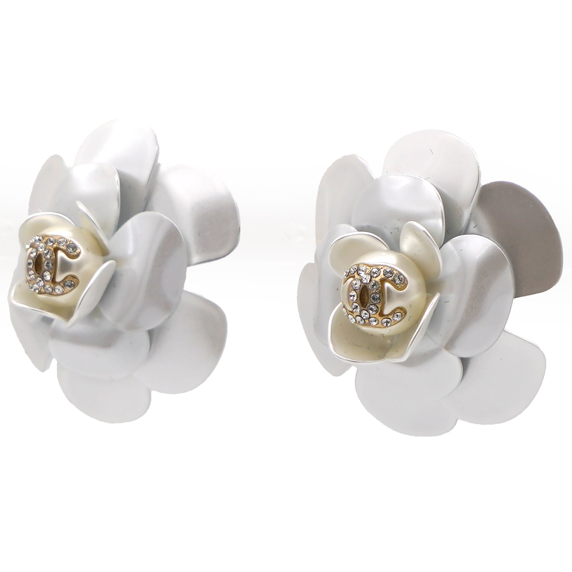 23 White Camellia Flower Stud Earrings 