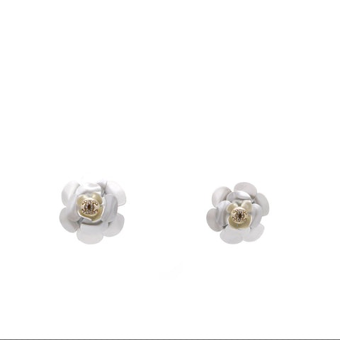 23 White Camellia Flower Stud Earrings 