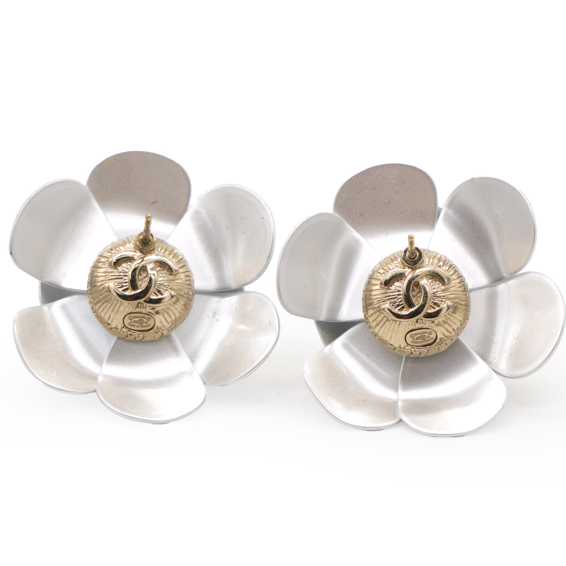 23 White Camellia Flower Stud Earrings 