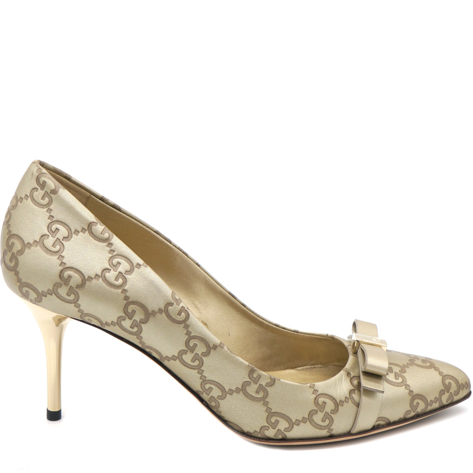 Beige Guccissima Leather Bow Detail Pointed Toe Pumps 36