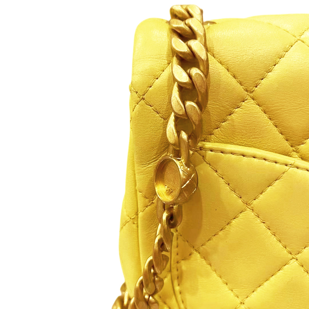 Lambskin Quilted Mini Jewellery Chain Strap Square Flap Yellow