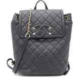 Black Quilted Caviar Leather Filigree Backpack Bag