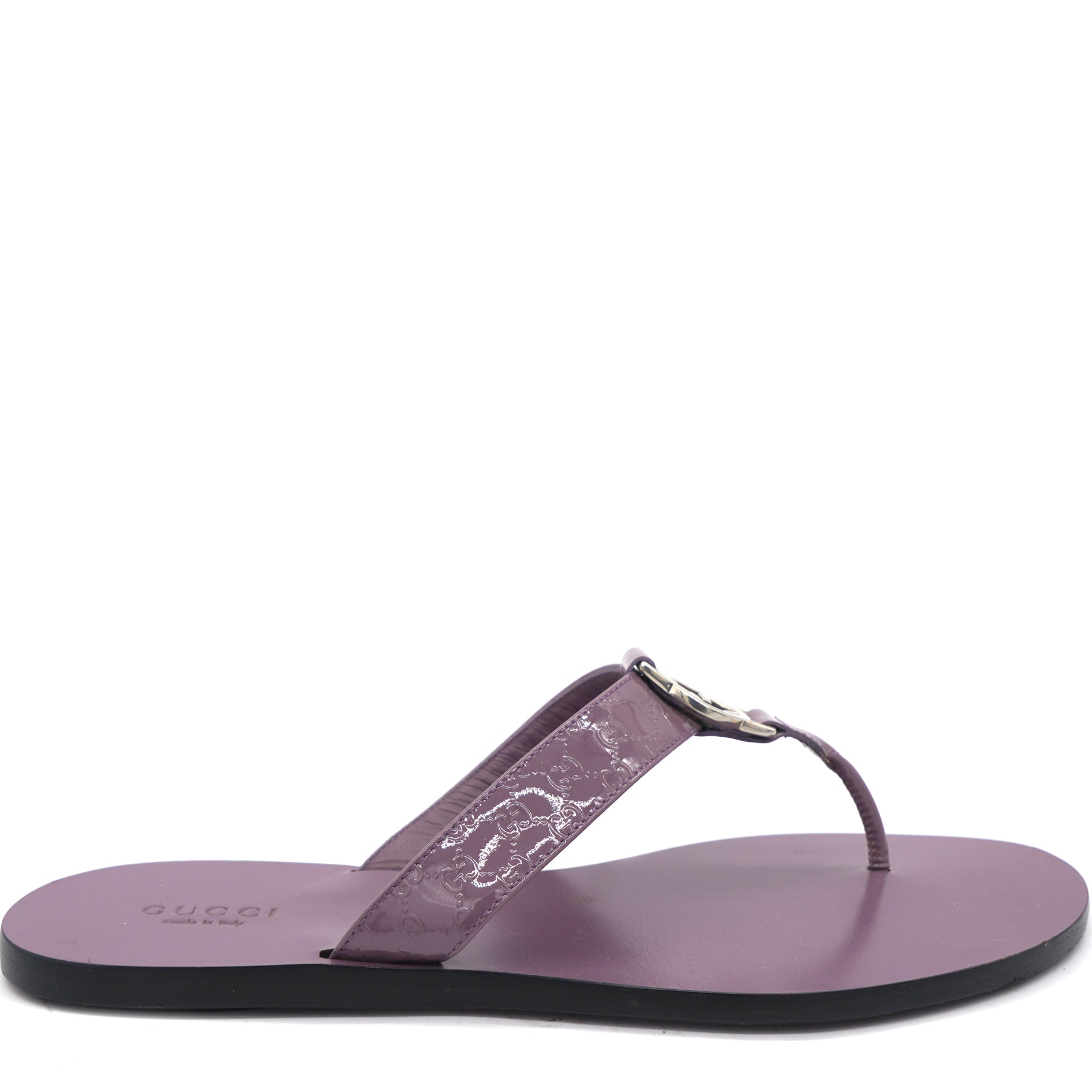 Double G Patent Leather Thong Sandals Purple 38