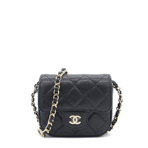Caviar Quilted Mini Clutch With Chain Black
