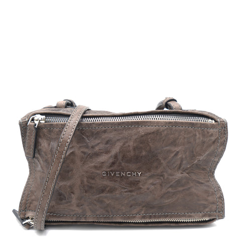 Brown Crinkled Leather Mini Pandora Crossbody Bag
