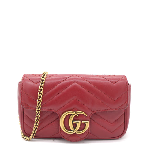 Red Matelassé Leather Super Mini GG Marmont Shoulder Bag