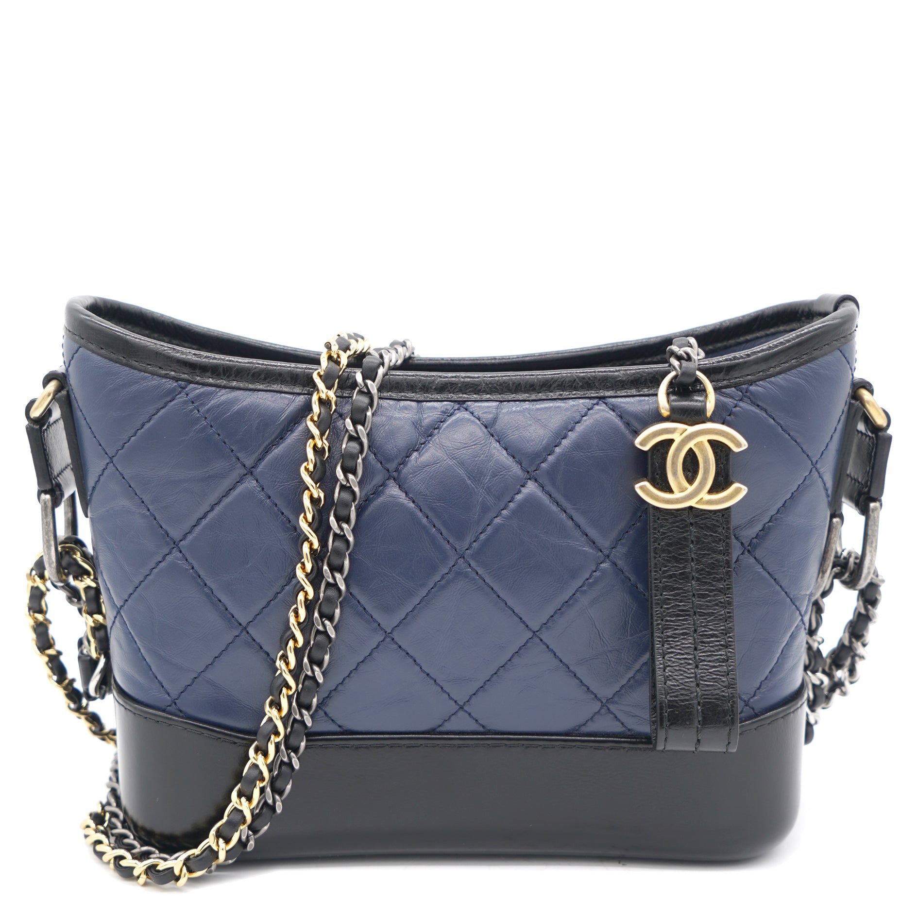 Chanel Gabrielle Hobo Bag Small Dark Blue in Goatskin with Silver/Gold-Tone  - US