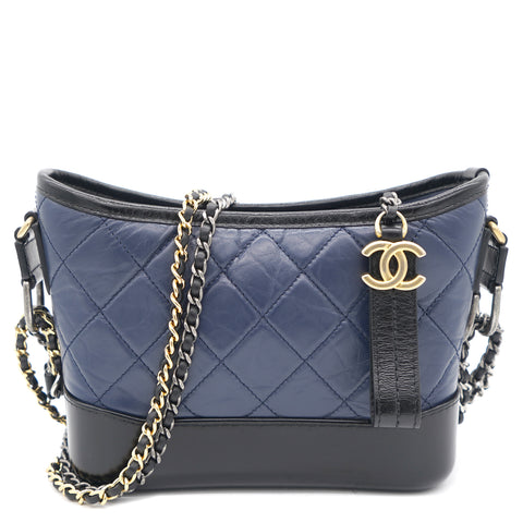 CHANEL Aged Calfskin Quilted Small Gabrielle Hobo Black White 1275546