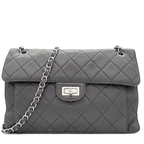 Graphite Grey Quilted Leather Mademoiselle 3 Flap Bag