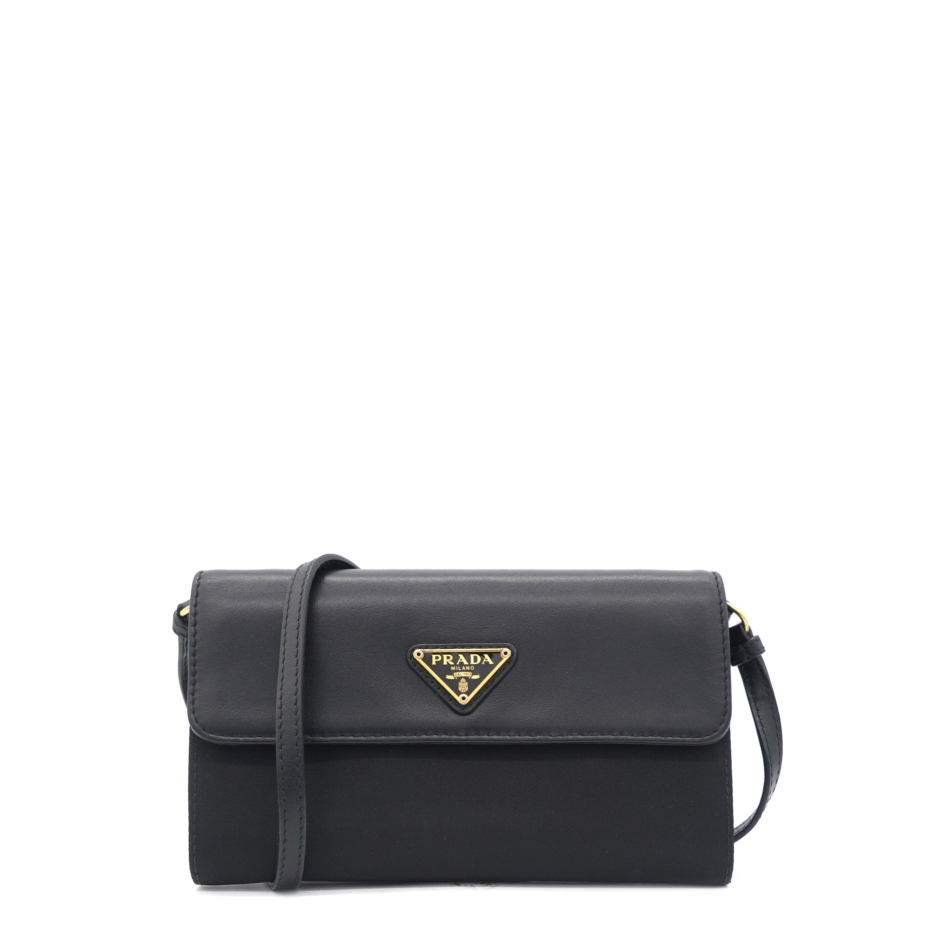 Prada Saffiano Leather Wallet With Shoulder Strap in Black