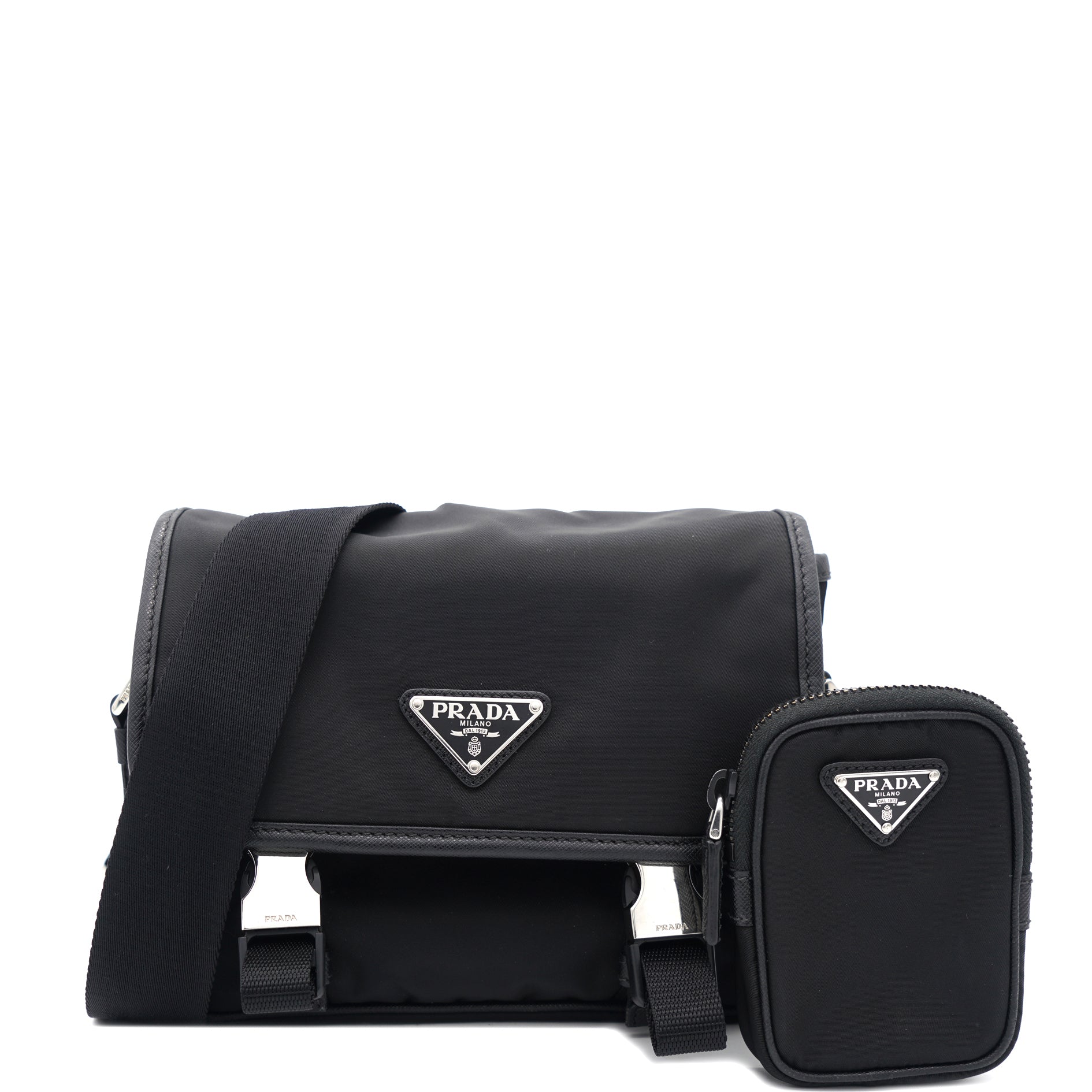Nylon And Saffiano Leather Crossbody Bag
