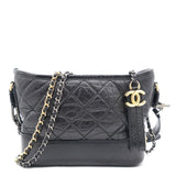 CHANEL Aged Calfskin Quilted Small Gabrielle Hobo Beige Black 1290617