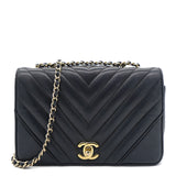 Calfskin Chevron Quilted Small Statement Flap Navy