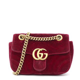 GG Marmont Small Velvet Quilted Shoulder Bag Red