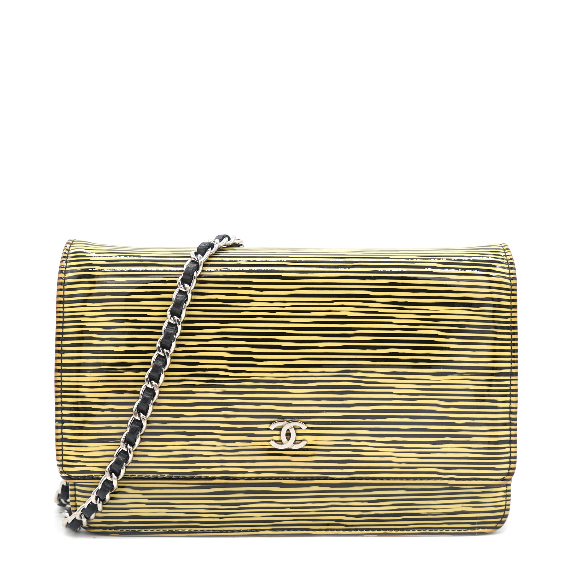 Chanel Yellow and Black Patent Calfskin Striped Wallet on Chain – STYLISHTOP
