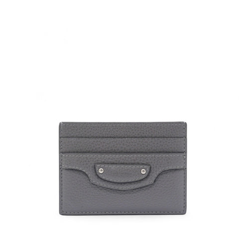 BALENCIAGA Grained Leather Classic Silver Hardware Card Holder Dark Grey 