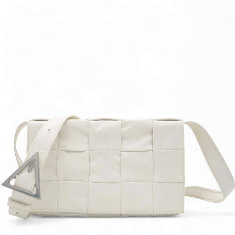 BOTTEGA VENETA Lambskin Maxi Intrecciato Small Cassette Crossbody Bag White 