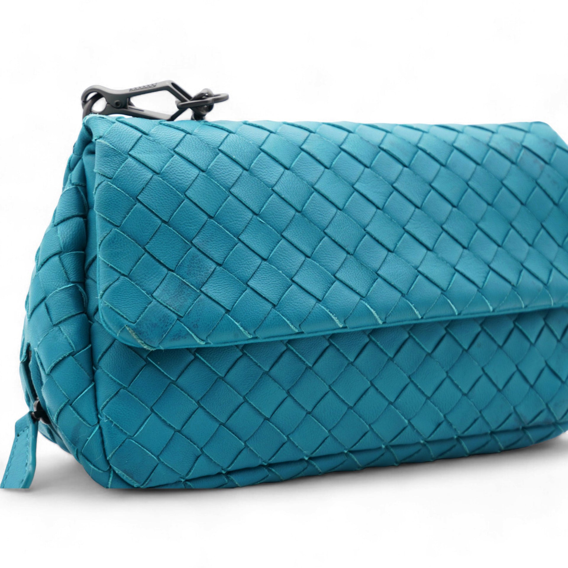 BOTTEGA VENETA Nappa Intrecciato Small Chain Crossbody Teal 