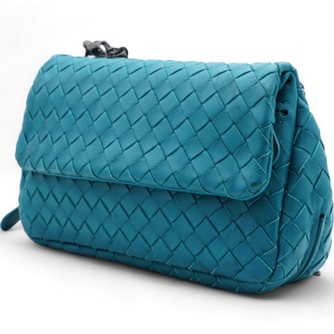 BOTTEGA VENETA Nappa Intrecciato Small Chain Crossbody Teal 