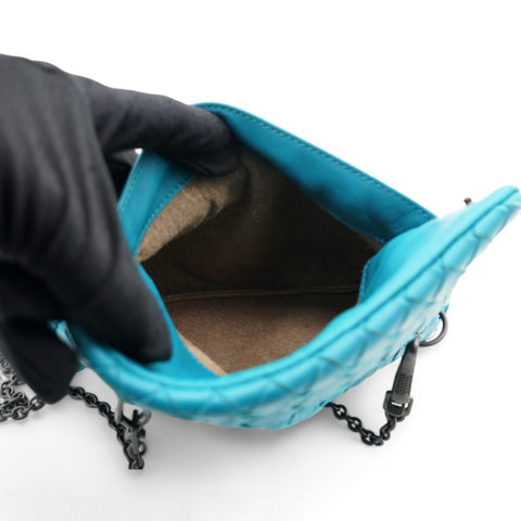 BOTTEGA VENETA Nappa Intrecciato Small Chain Crossbody Teal 