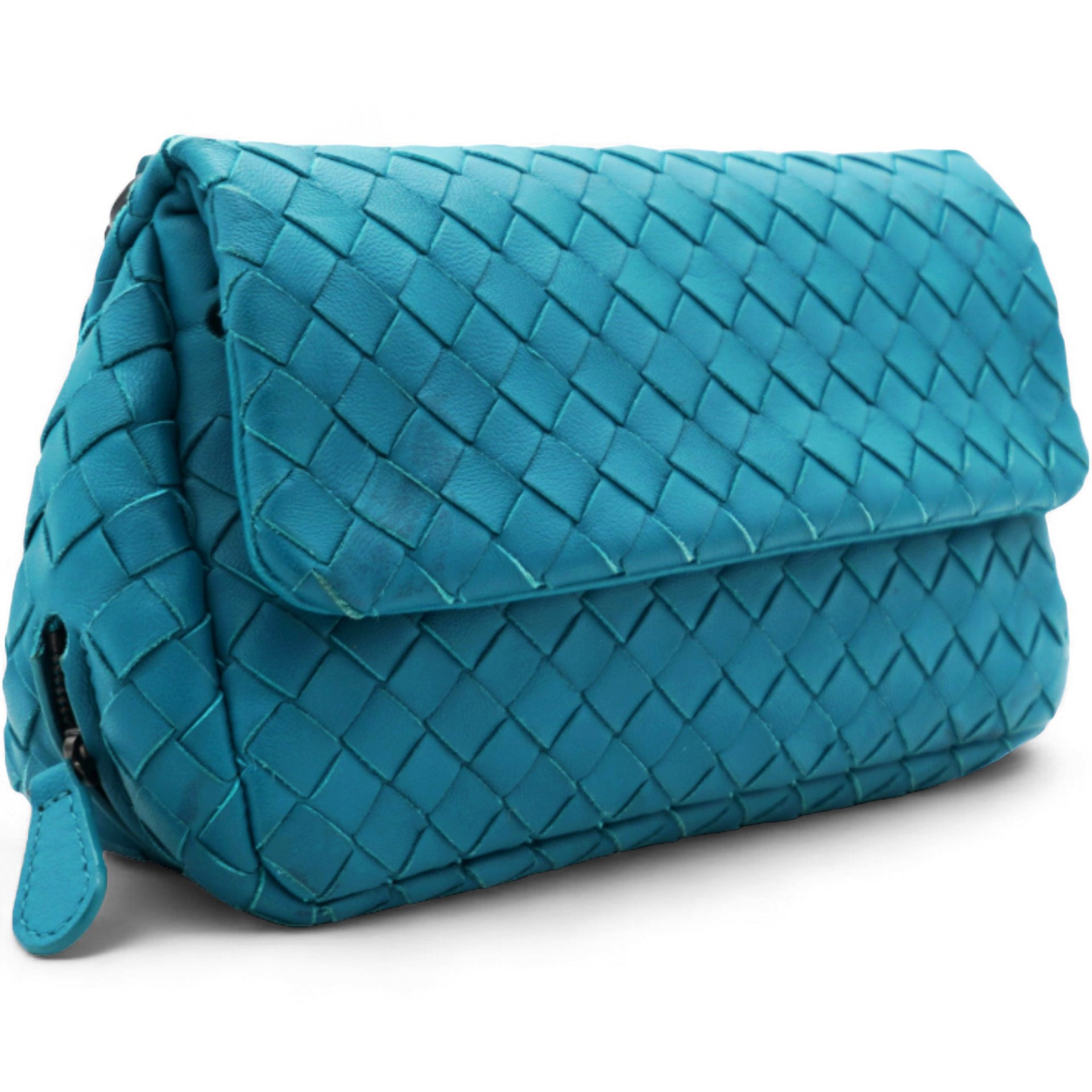 BOTTEGA VENETA Nappa Intrecciato Small Chain Crossbody Teal 