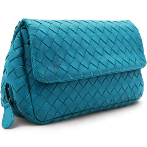 BOTTEGA VENETA Nappa Intrecciato Small Chain Crossbody Teal 