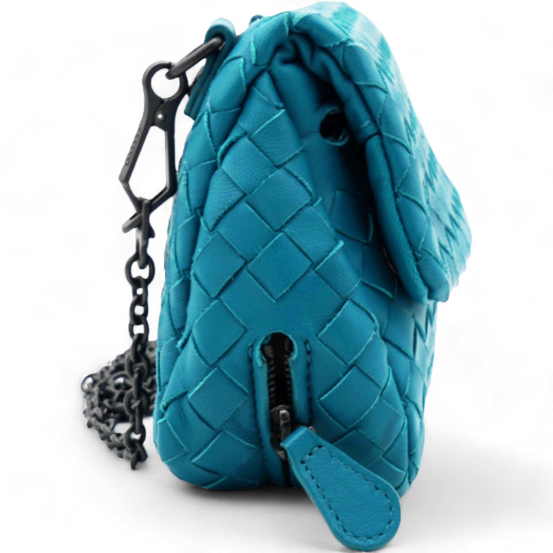 BOTTEGA VENETA Nappa Intrecciato Small Chain Crossbody Teal 