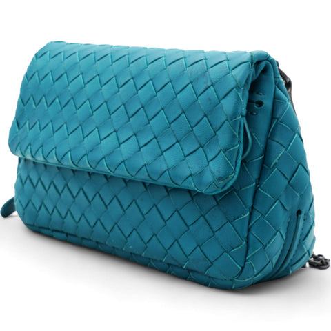 BOTTEGA VENETA Nappa Intrecciato Small Chain Crossbody Teal 